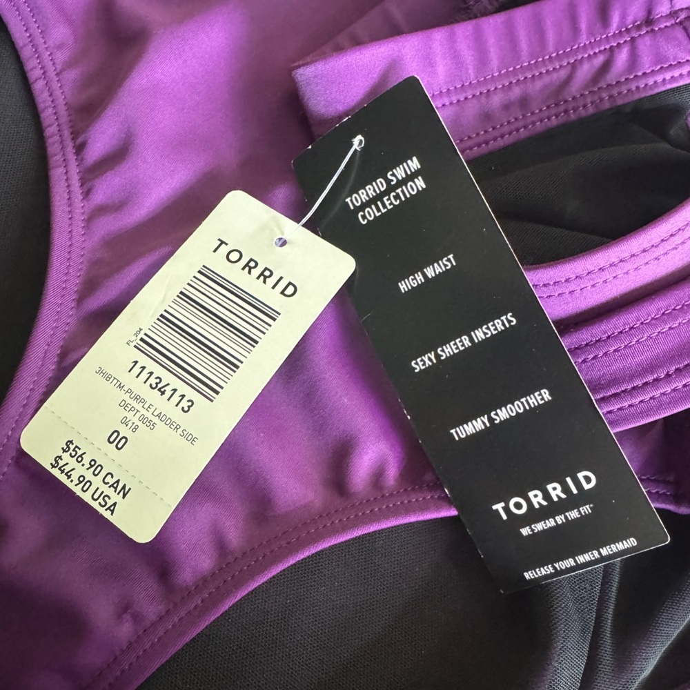 NWT! 💜 TORRID High-Rise Ladder Side Swim Bottoms – Purple, Size 00 (M/L), NWT - Picture 5 of 9